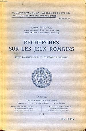 Bild des Verkufers fr RECHERCHES SUR LES JEUX ROMAINS NOTE D ARCHEOLOGIE ET D HISTOIRE RELIGIEUSE zum Verkauf von Le-Livre