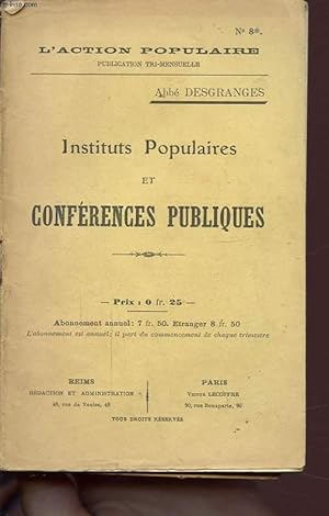 Bild des Verkufers fr INSTITUTS POPULAIRES ET CONFERENCES PUBLIQUES zum Verkauf von Le-Livre