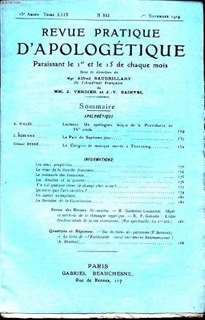 Seller image for REVUE PRATIQUE D APOLOGETIQUE N333 : J. ROBINNE - LA PAIX DU SEPTIEME JOUR. for sale by Le-Livre