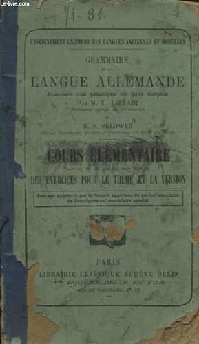 Image du vendeur pour GRAMMAIRE DE LA LANGUE ALLEMANDE mis en vente par Le-Livre