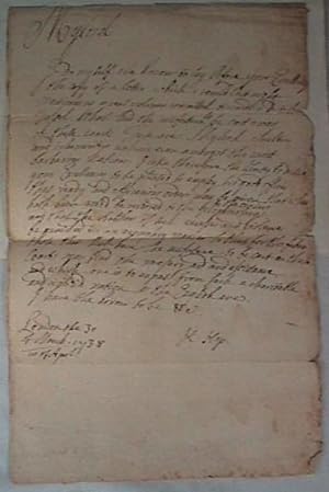 1738 HANDWRITTEN MANUSCRIPT LETTER REGARDING THE BARBAROUS AND CRUEL TREATMENT OF A CASTAWAY DUTC...