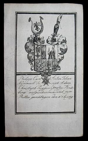 Bild des Verkufers fr Kupferstich-Wappen. Philipp Carl Anton . Fugger Graf zu Kirchberg. zum Verkauf von Antiquariat Thomas Rezek