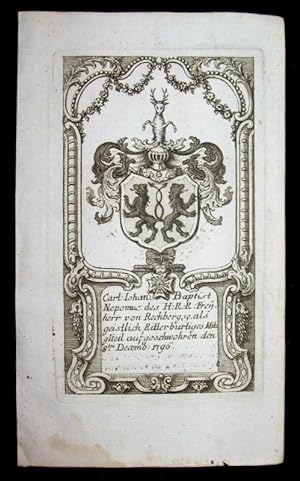 Bild des Verkufers fr Kupferstich-Wappen. Carl Johan Baptist Nepomuc des HRR Freyherr von Rechberg. zum Verkauf von Antiquariat Thomas Rezek