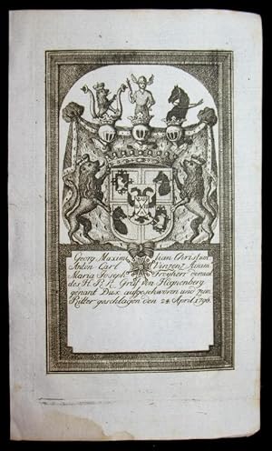 Bild des Verkufers fr Kupferstich-Wappen. Georg Maximilian Christian Anton . des HRR Graf von Hegnenberg genant Dux. zum Verkauf von Antiquariat Thomas Rezek