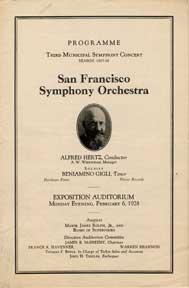 Programme for the Last Municipal Symphony Concert, Season 1927-28, Alfred Hertz, Conductor; Harol...