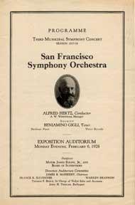 Programme for the Third Municipal Symphony Concert, Season 1927-28, Alfred Hertz, Conductor; Beni...