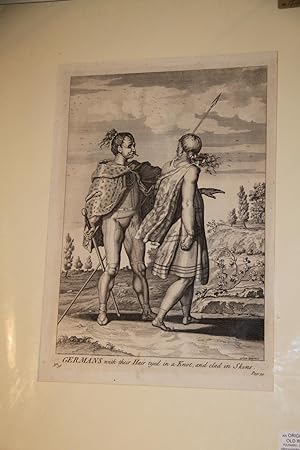 Germans with Their Hair Tyed in Knots and Clad in Skins , an 18th c Engraved Print.