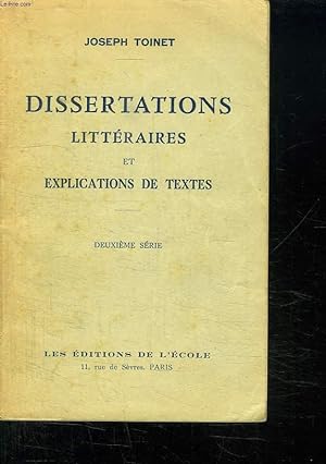 Seller image for DISSERTATIONS LITTERAIRES ET EXPLICATIONS DE TEXTES. N 249. for sale by Le-Livre
