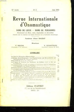 Bild des Verkufers fr REVUE INTERNATIONALE D ONOMASTIQUE N 2. 12em ANNEE JUIN 1960. zum Verkauf von Le-Livre