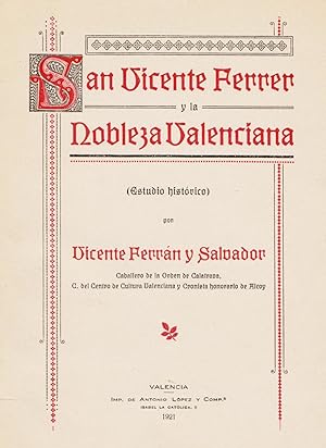 Imagen del vendedor de SAN VICENTE FERRER Y LA NOBLEZA VALENCIANA a la venta por Berrocal Libros Antiguos