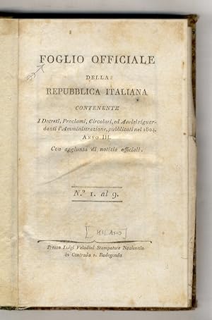 Foglio Officiale della Repubblica Italiana contenente i Decreti, Proclami, Circolari, ed Avvisi r...