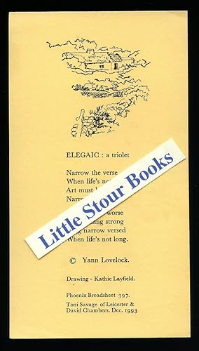 Bild des Verkufers fr Elegaic: a triolet; Phoenix Broadsheet No. 397 zum Verkauf von Little Stour Books PBFA Member