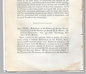 Immagine del venditore per Reflections On The Politics Of Ancient Greece Translated From The German Of Arnold H. L. Heerin, Book Review venduto da Legacy Books II