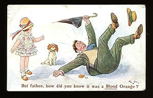Bild des Verkufers fr Comic Colour Illustrated Postcard with the Caption Saying 'But father, how did you know it was a Blood Orange?' zum Verkauf von Little Stour Books PBFA Member