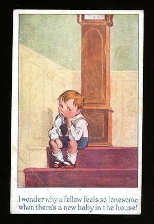 Imagen del vendedor de Comic Colour Illustrated Postcard with the Caption Saying 'I wonder why a fellow feels so lonesome when there's a new baby in the house!' a la venta por Little Stour Books PBFA Member
