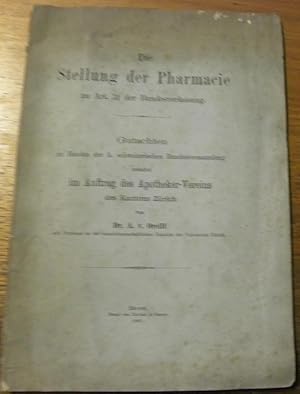 Bild des Verkufers fr Die Stellung der Pharmacie zu Art. 31 der Bundesverfassung. zum Verkauf von Bouquinerie du Varis