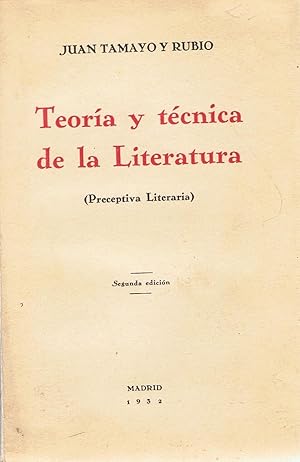 Imagen del vendedor de TEORA Y TCNICA DE LA LITERATURA (Preceptiva Literaria) a la venta por Librera Torren de Rueda