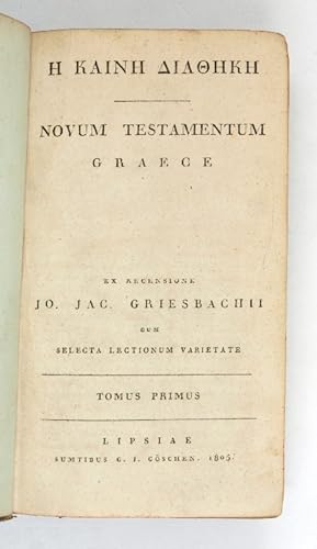 Bild des Verkufers fr [He kaine diatheke]. Novum testamentum graece. Ex recensione Jo. Jac. Griesbachii cum selecta lectionum varietate. Tomus primus (- secundus). zum Verkauf von Antiquariat INLIBRIS Gilhofer Nfg. GmbH