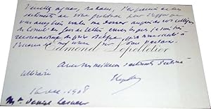 Carte Autographe adressée à Mme Daniel LESUEUR signée de LEPELLETIER Edmond " Veuillez agrée, Mad...