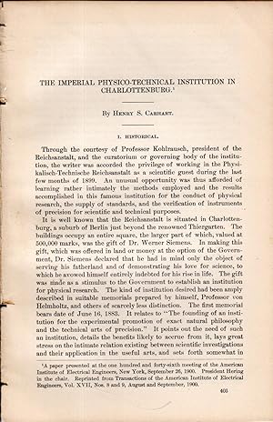 Bild des Verkufers fr The Imperial Physico-Technical Institution in Charlottenburg (Germany)".disbound from Annual Report of the Board of Regents of the Smithsonian Institution.for the Year Ending June 30, 1900 zum Verkauf von Dorley House Books, Inc.