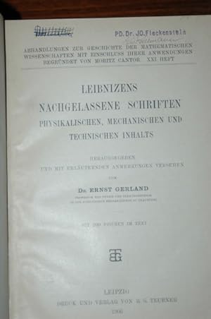 Leibnizens nachgelassene Schriften physikalischen, mechanischen und technischen Inhalts.