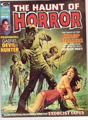Bild des Verkufers fr The Haunt of Horror - September 1974 Vol 1, # 3, ."Gabriel: The House of Brimstone", Hot-Line to Horror, The Restless Coffin, The Exorcist Tapes, Flirting with Mr. D, The Swamp Stalkers, They Wait Below, Last Descent to Hell zum Verkauf von Nessa Books