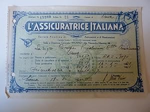 Quietanza "L'ASSICURAZIONE ITALIANA - Agenzia di SIENA" Anno 1940