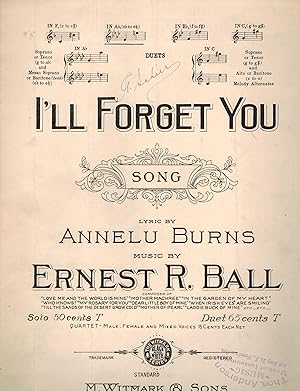 Image du vendeur pour I'll Forget You Song - Vintage Sheet Music mis en vente par ! Turtle Creek Books  !