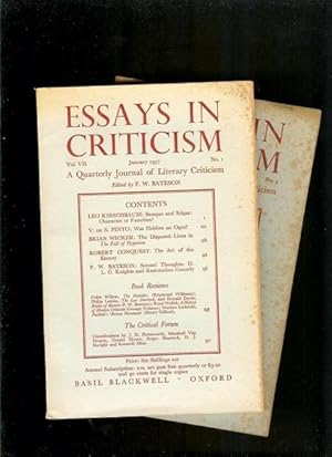 Seller image for Essays in Criticism: Vol 6 No 3; Vol 7 No 1 for sale by Sonnets And Symphonies