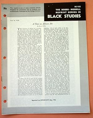 Bild des Verkufers fr A NOTE ON AFRICAN ART (Bobbs-Merrill Reprint Series in Black Studies: BC-183) zum Verkauf von Cream Petal Goods