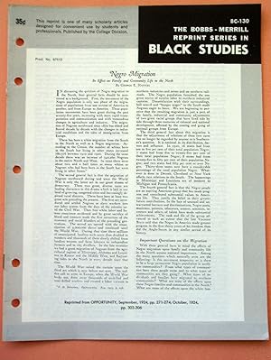 Seller image for NEGRO MIGRATION: ITS EFFECTS ON FAMILY AND COMMUNITY LIFE IN THE NORTH (Bobbs-Merrill Reprint Series in Black Studies: BC-130) for sale by Cream Petal Goods