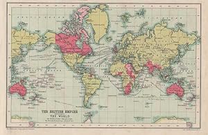 Map of British Empire, throughout, The World, 1905, British Possessions coloured Red,