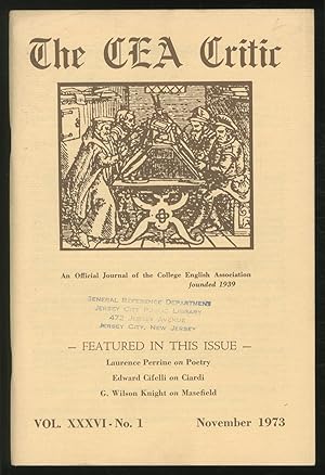Seller image for The CEA Critic: An Official Journal of The College English Association: November 1973, Volume 36, Number 1 for sale by Between the Covers-Rare Books, Inc. ABAA