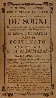 Il mezzo più sicuro per vincere al lotto o sia nuova lista generale de' Sogni Col nome di tutte l...