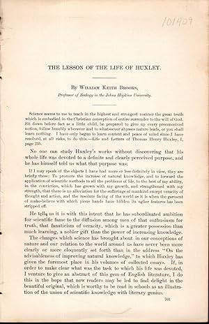Imagen del vendedor de The Lesson of The Life of Huxley".disbound from Annual Report of the Board of Regents of the Smithsonian Institution.for the Year Ending June 30, 1900 a la venta por Dorley House Books, Inc.