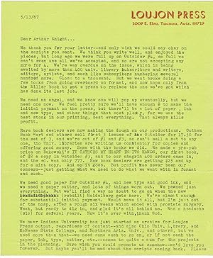 TYPED LETTER SIGNED by JON WEBB, founder, with his wife Louise (Gypsy Lou), of LOUJON PRESS.