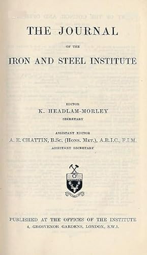 Image du vendeur pour The Journal of the Iron and Steel Institute. Volume 144. 1941, part 2 mis en vente par Barter Books Ltd
