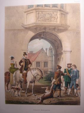 A Fine Original Hand Coloured Lithograph Illustration of Charlcote in Warwickshire from The Mansi...