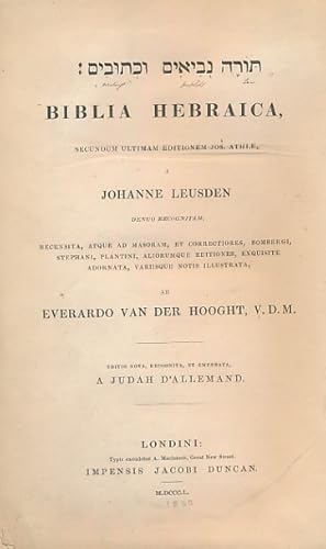 Image du vendeur pour Biblia Hebraica mis en vente par Barter Books Ltd