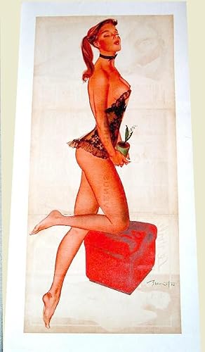 Bild des Verkufers fr Poster de 1952 entoil reprsentant une Pin-up avec un pot de muguet zum Verkauf von JOIE DE LIRE