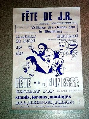 Affiche des années 70 Fêt de JR - Jeune Révolutionnaire - Journal de l'Alliance des jeunes pour l...