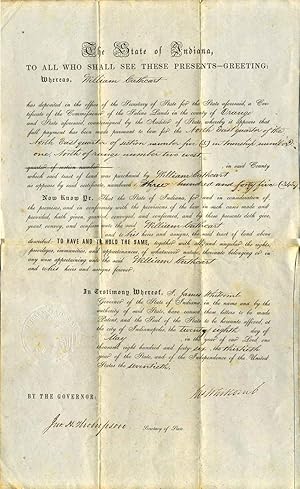 Partly printed document signed by James Whitcomb (1795-1852).