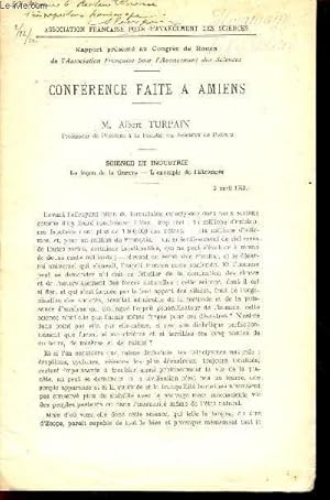 Seller image for CONFERENCE FAITE A AMIENS / RAPPORT / SCIENCE ET INDUSTRIE - LA LECON DE GUERRE - L'EXEMPLE A LeTRANGER / 5 AVRIL 1922. for sale by Le-Livre