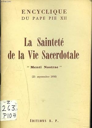 Image du vendeur pour LA SAINTETE DE LA VIE SACERDOTALE. "MENTI NOSTRAE" 23 SEPTEMBRE 1950. mis en vente par Le-Livre