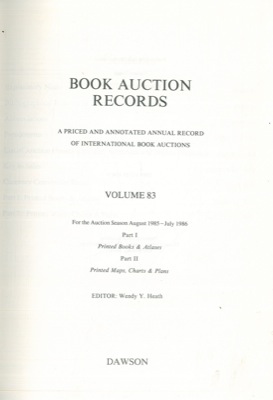 Book Auction Record. A priced and annotated annual record of international book auctions. Vol. 83...