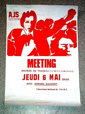 Affiche Illustrée des années 70, MEETING Jeudi 6 mai avec Gérard BAUVERT (Secretaire national de ...