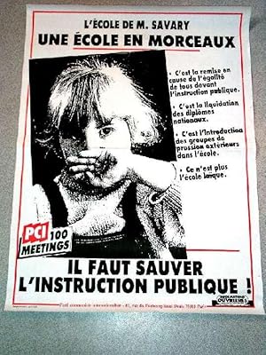 Affiche Illustrée des années 80 - L'école de M. SAVARY - Une école en morceaux - Il faut sauver l...