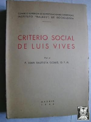 Image du vendeur pour CRITERIO SOCIAL DE LUIS VIVES mis en vente par Librera Maestro Gozalbo