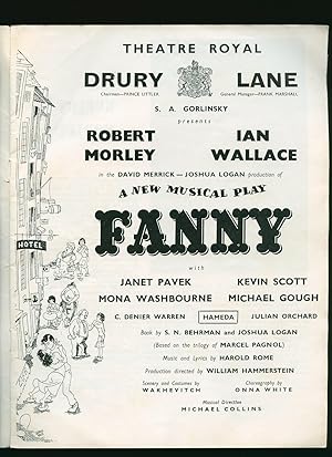 Bild des Verkufers fr Fanny; A New Musical Play: Souvenir Theatre Programme Performed at Theatre Royal, Drury Lane, London zum Verkauf von Little Stour Books PBFA Member