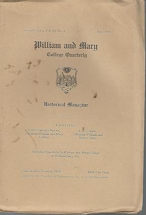 Bild des Verkufers fr William and Mary College Quarterly, Second Series, Vol. 20, No. 3: July, 1940 zum Verkauf von Dorley House Books, Inc.